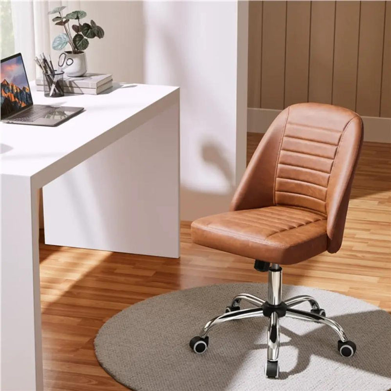 Faux Leather Mid Back Home Office Desk Chair by Yaheetech