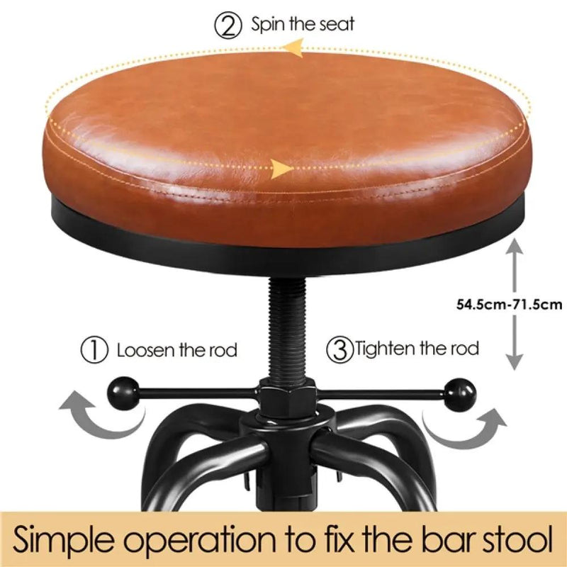 Vintage Industrial Bar Stool Rustic Swivel Bar Stool Round Faux Leather Metal Stool by Yaheetech