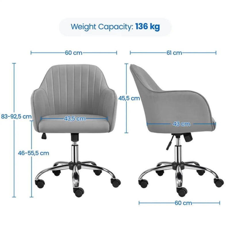 Modern Velvet Desk Chair Soft Height-Adjustable 360°Swivel Computer Chair by Yaheetech