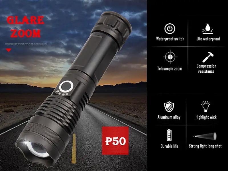 LED Torch Rechargeable High Lumens Flashlight with 26650 Battery by dealonline.co.nz