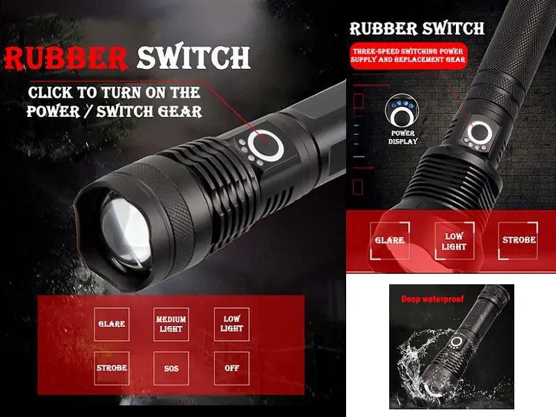 LED Torch Rechargeable High Lumens Flashlight with 26650 Battery by dealonline.co.nz