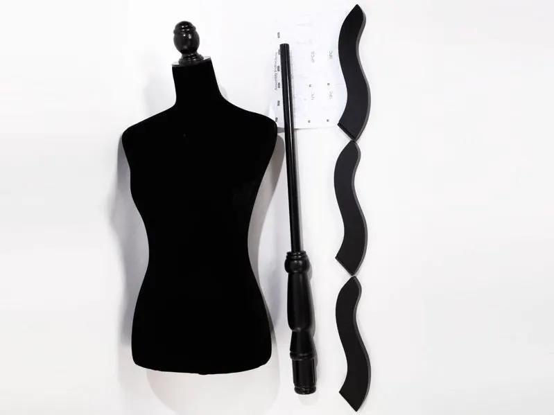 HALF BODY MANNEQUIN WOODEN Style STAND VELVET SURFACE - Black by dealonline.co.nz