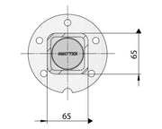 Straight Beam Axle - Multi-Hub - 3000kg - Galvanised hub diagram with dimensions, showcasing the 65mm square connection.