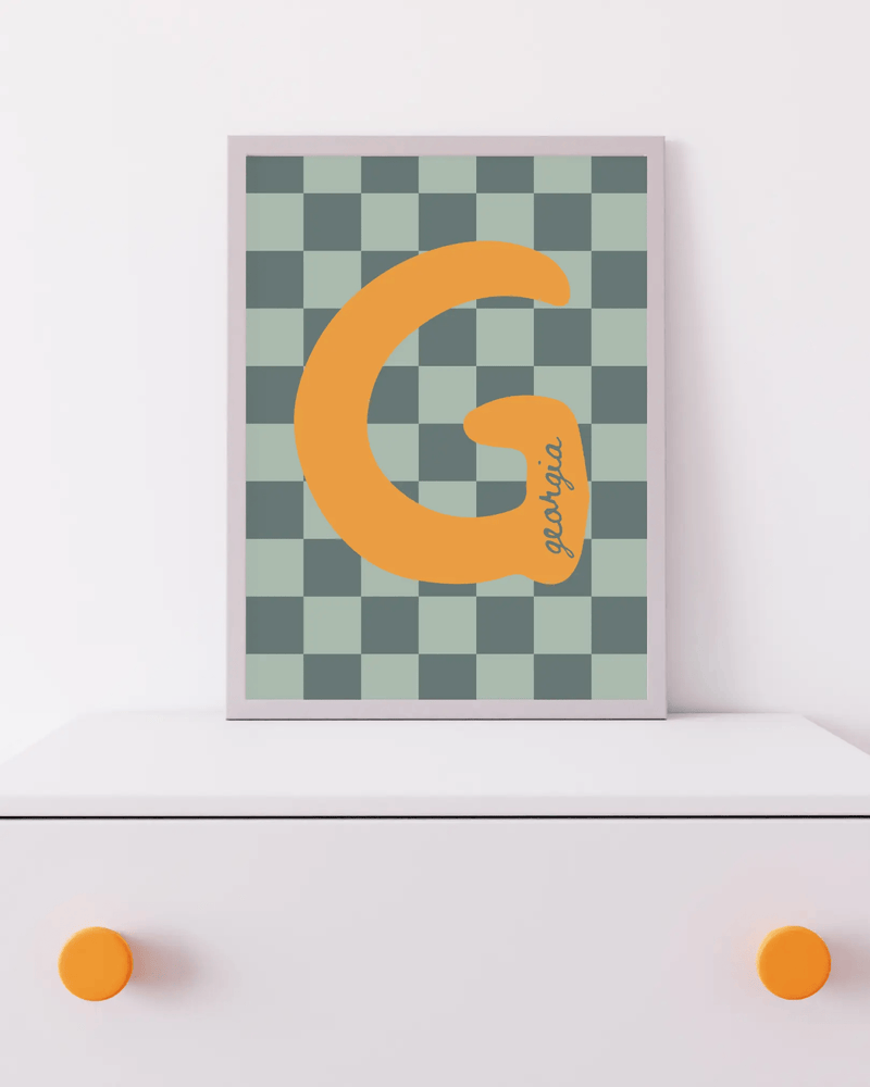 Initial Checks Blue (Personalised) by Blank Wall Print Shop