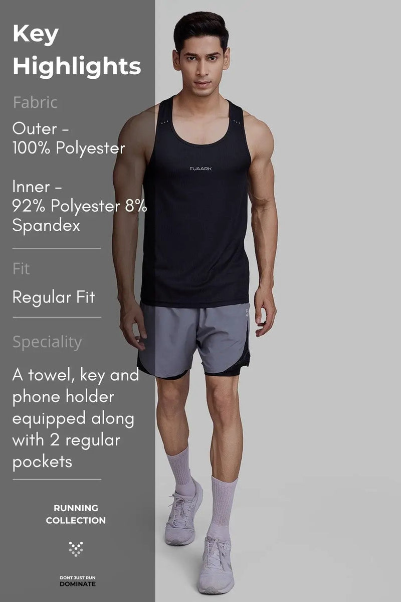 2 in 1 Mesh Shorts Foggy Grey With Black by Fuaark Nz