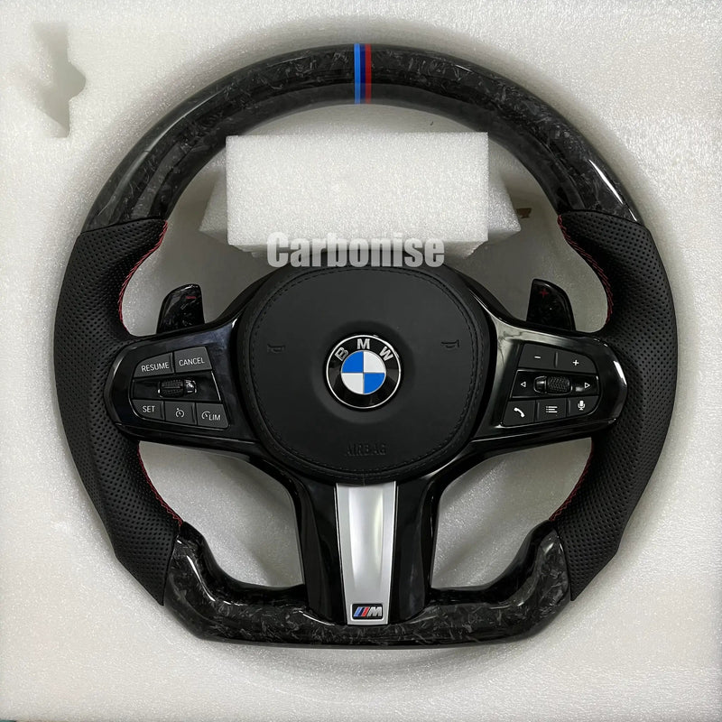 BMW Steering Wheel (Forged Carbon Fiber+Perforated Leather) #12 by CARBONISE