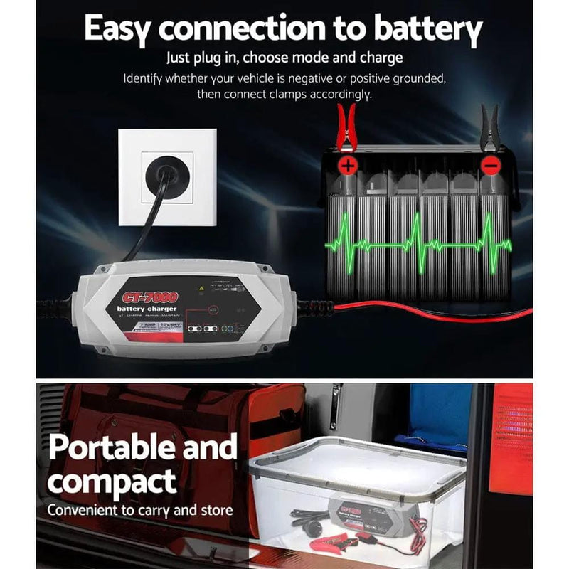 SportZone.co.nz Outdoor Recreation > Camping > Batteries & Generators 12V Automotive Car Battery Charger 24V 7Amp Vehicle Truck Chargers AGM 12V Automotive Car Battery Charger 24V 7Amp Vehicle Truck Chargers AGM