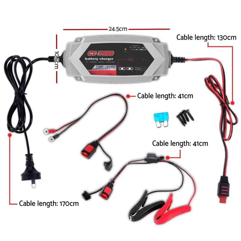 SportZone.co.nz Outdoor Recreation > Camping > Batteries & Generators 12V Automotive Car Battery Charger 24V 7Amp Vehicle Truck Chargers AGM 12V Automotive Car Battery Charger 24V 7Amp Vehicle Truck Chargers AGM