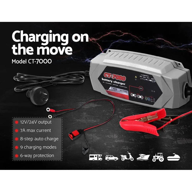 SportZone.co.nz Outdoor Recreation > Camping > Batteries & Generators 12V Automotive Car Battery Charger 24V 7Amp Vehicle Truck Chargers AGM 12V Automotive Car Battery Charger 24V 7Amp Vehicle Truck Chargers AGM