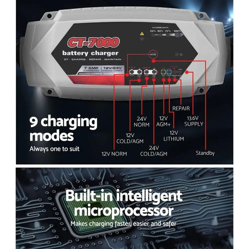 SportZone.co.nz Outdoor Recreation > Camping > Batteries & Generators 12V Automotive Car Battery Charger 24V 7Amp Vehicle Truck Chargers AGM 12V Automotive Car Battery Charger 24V 7Amp Vehicle Truck Chargers AGM