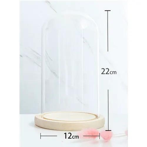 12x22cm Clear Glass Dome Shade Cover Case With Wood Base Board by salelink.co.nz