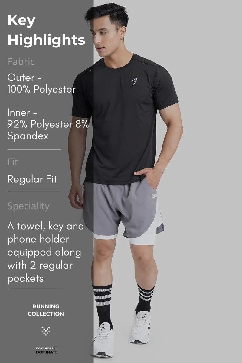 2 in 1 Mesh Shorts Foggy Grey With White by Fuaark Nz