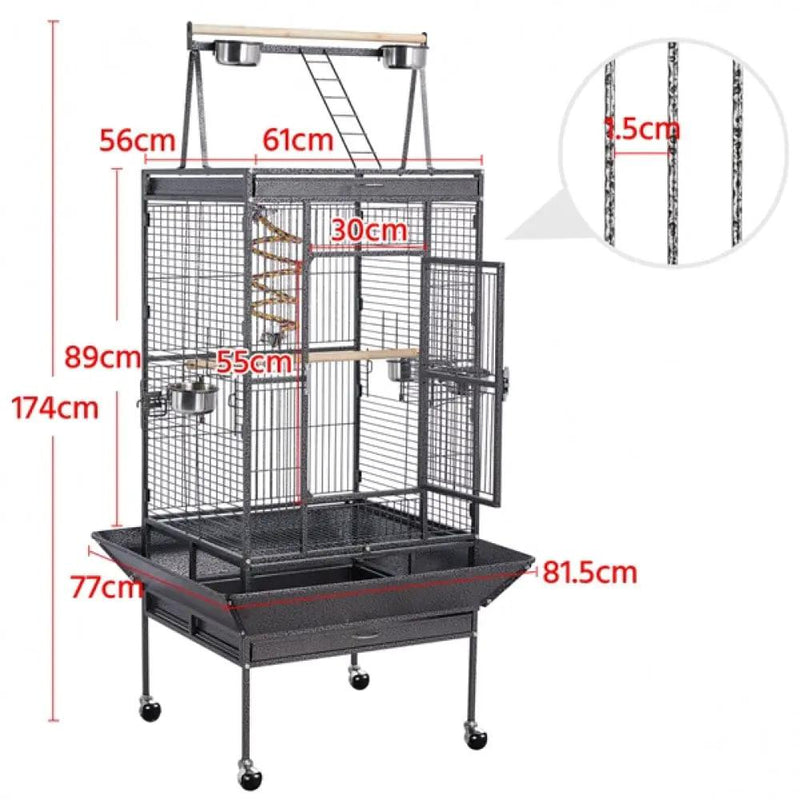 H68.5'' Play Top Parrot Cage Metal Rolling Bird Cage by Yaheetech