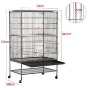52″ H Large Parrot Cage Rolling Metal Bird Cage by Yaheetech