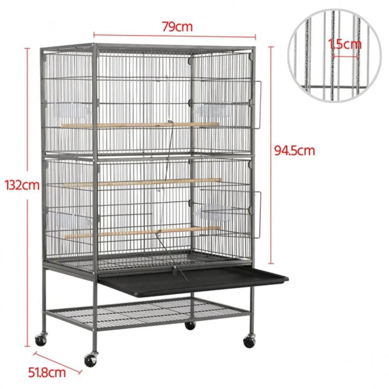 52″ H Large Parrot Cage Rolling Metal Bird Cage by Yaheetech