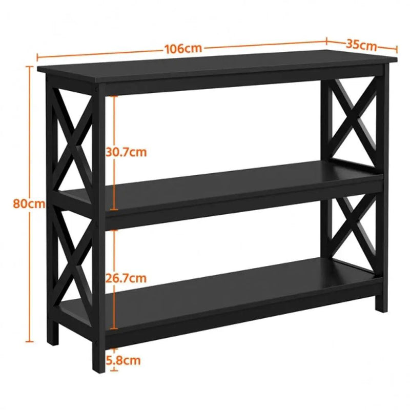 3-Tier Wooden Console Table Sofa Side Table with X-shape by Yaheetech