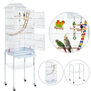 Rolling Metal Bird Cage with Detachable Stand Toys Included by Yaheetech