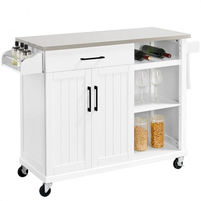 Kitchen Trolley Kitchen Island Cart with Stainless Steel Top & Storage by Yaheetech