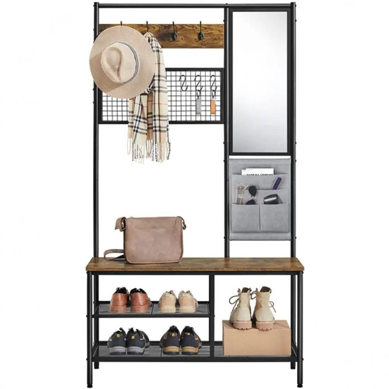 Six-in-one Hall Tree with Shoe Storage Bench/ Mirror/ Storage Bag/ Coat Rack by Yaheetech