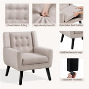 Set of 2 Button Tufted Armchairs with Solid Wood Legs by Yaheetech