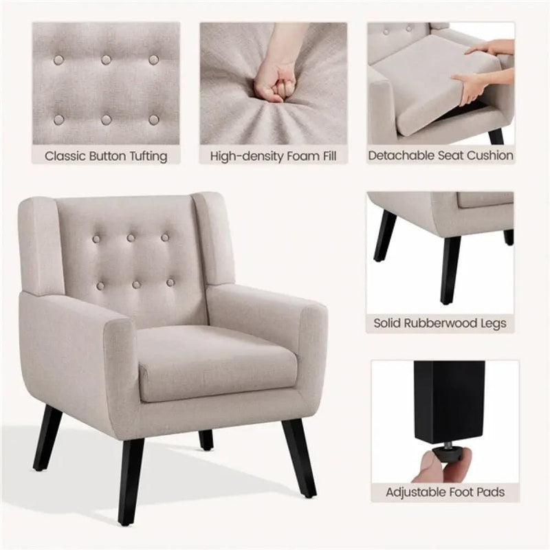Set of 2 Button Tufted Armchairs with Solid Wood Legs by Yaheetech