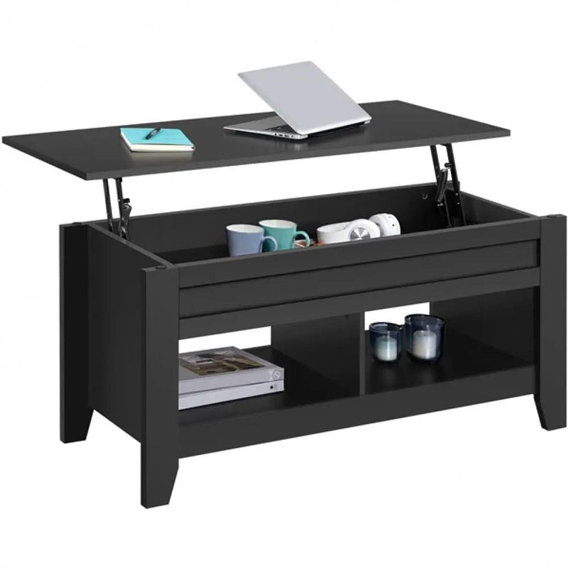 Shaker Design Lift Top Coffee Table w/Storage & 2 Open Shelves by Yaheetech