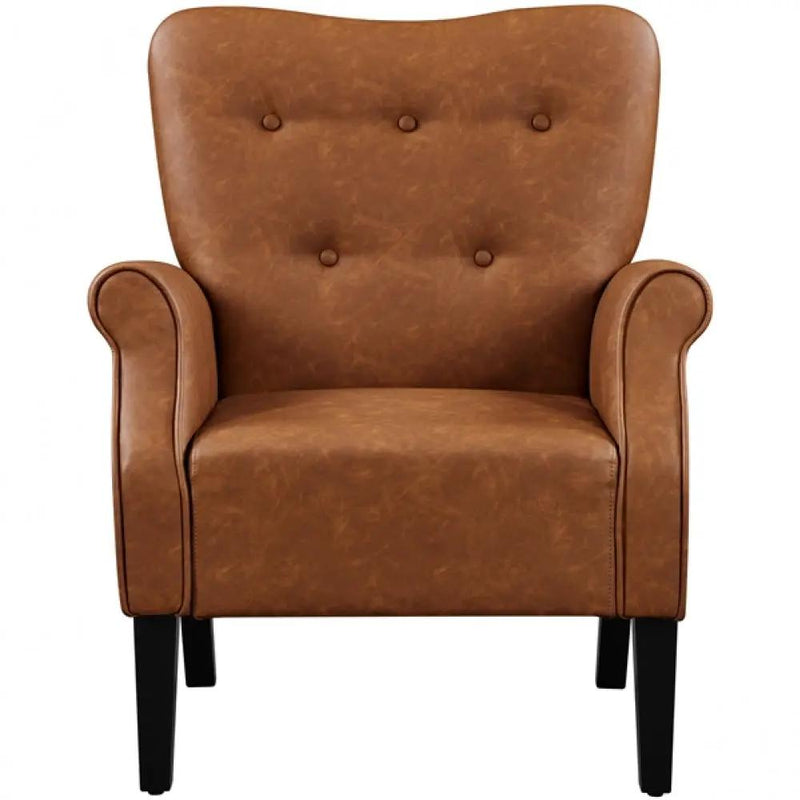 1 Pair Mid-century Modern Faux Leather Accent Chair Armchair by Yaheetech