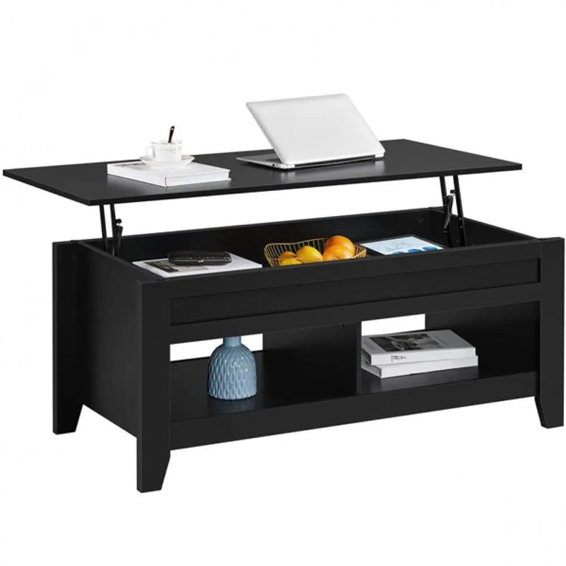 L 120cm Lift Top Coffee Table w/Hidden Compartment & 2 Open Shelves by Yaheetech