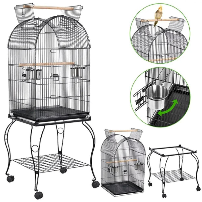 Open Top Metal Bird Cage Rolling Parrot Cage by Yaheetech