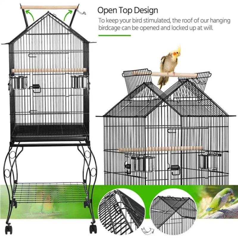 H145cm Open Top Metal Parrot Cage Bird Cage by Yaheetech