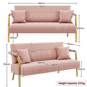 Upholstered Sofa Couch with Gold-tone Metal Arms and Legs by Yaheetech