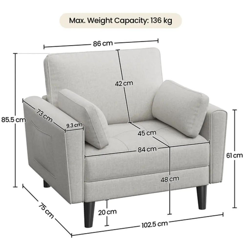 Tufted Oversized Armchair Comfy Fabric Accent Chair Single Sofa by Yaheetech