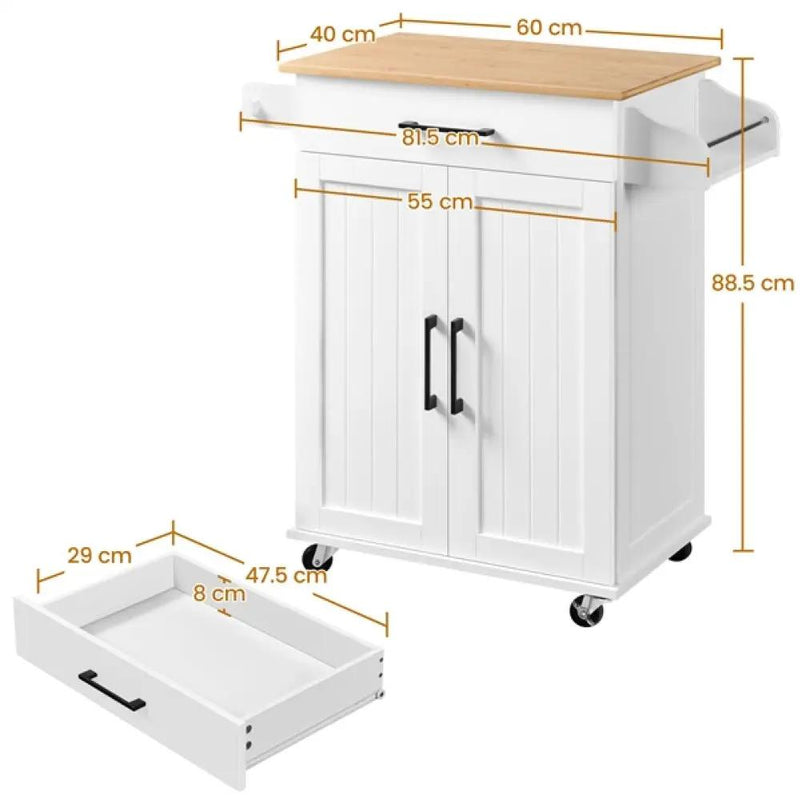 Kitchen Island Cart with Spice Rack Storage Rolling Kitchen Cart by Yaheetech