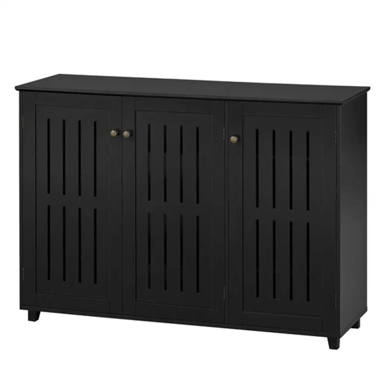 Louvered Door 4 Tier Shoe Storage Cabinet 3-Door Wide Shoe Rack by Yaheetech