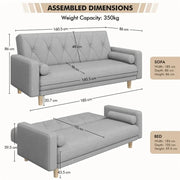 Button-tufted Fabric 3-Seater Sofa Bed W/ 2 Bolster Pillows by Yaheetech