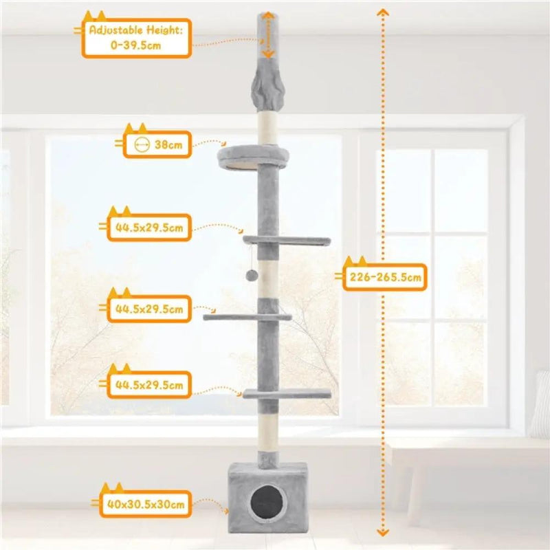 2.3-2.7M Floor-to-Ceiling Cat Tree Adjustable Tall Cat Tower by Yaheetech