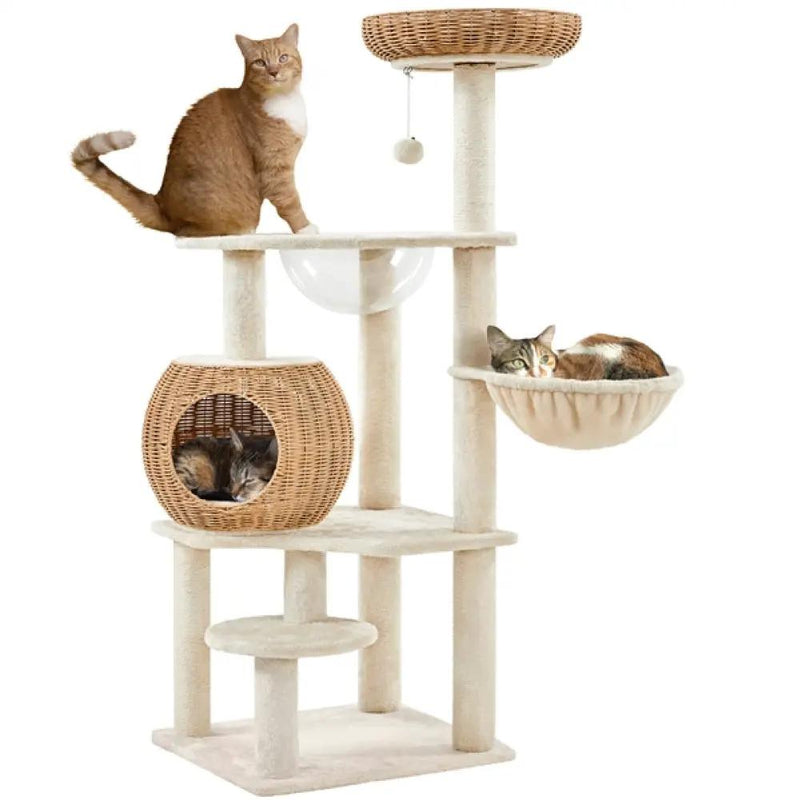 54″ Tall Rattan Cat Tree Cat Tower by Yaheetech