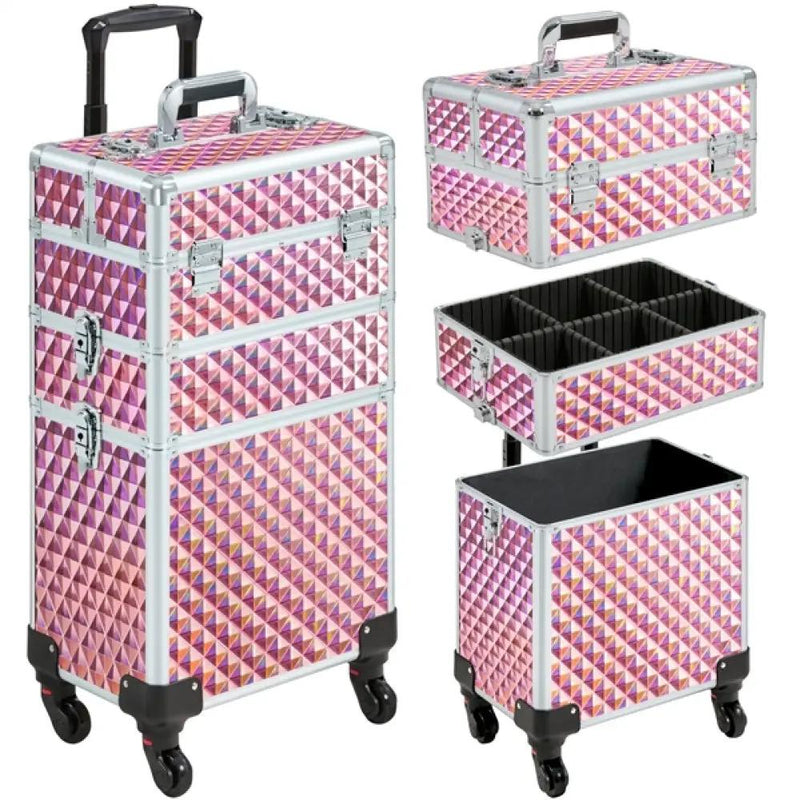 3-in-1 Rolling Makeup Train Case Portable Cosmetic Trolley by Yaheetech