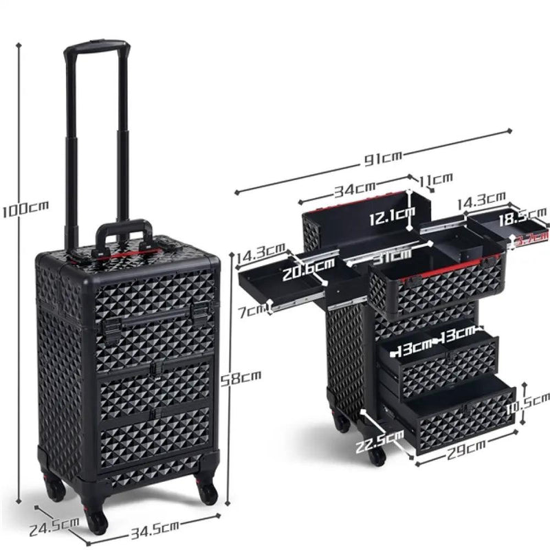 Professional Rolling Makeup Train Case with Drawers by Yaheetech