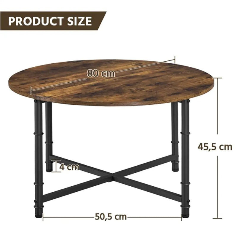 80cm Rustic Round Coffee Table Minimal Vintage Industrial Coffee Table by Yaheetech