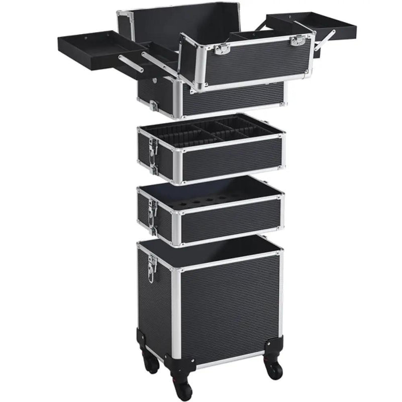 5-In-1 Professional Aluminum Rolling Cosmetic Makeup Train Cases Trolley by Yaheetech