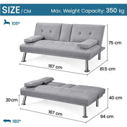 Fabric Upholstered Convertible Futon Sofa Bed by Yaheetech