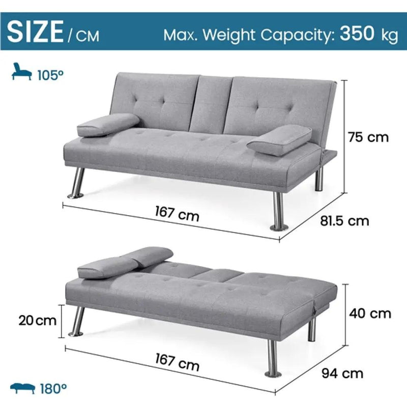 Fabric Upholstered Convertible Futon Sofa Bed by Yaheetech