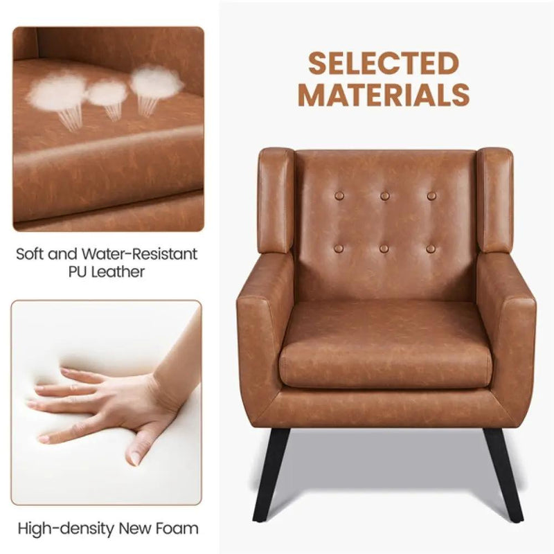 Button Tufted Armchair with Solid Wood Legs by Yaheetech
