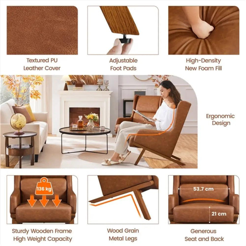 High Back PU Leather Accent Armchair by Yaheetech