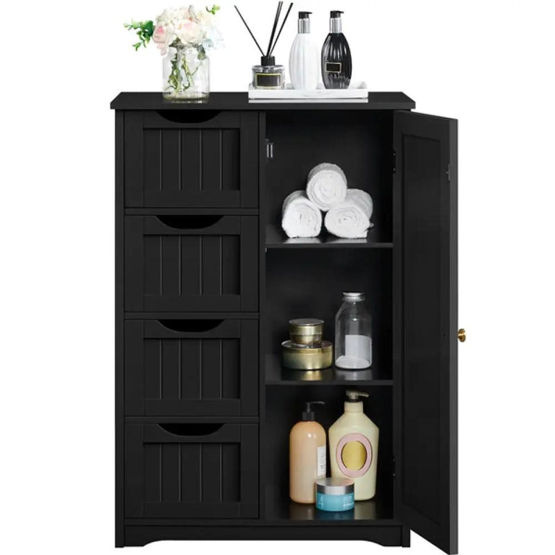 Wooden Bathroom Cabinet 4 Drawers & Cupboard Bathroom Storage Unit by Yaheetech