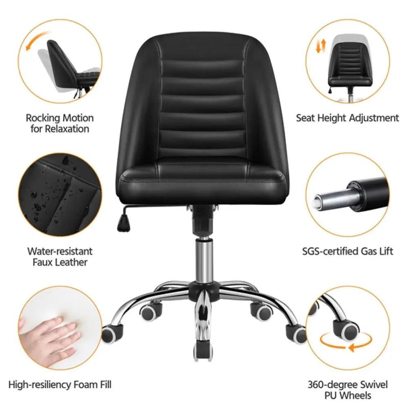 Faux Leather Mid Back Home Office Desk Chair by Yaheetech