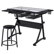 Height Adjustable Glass Drafting Table & Stool Set Art Table by Yaheetech
