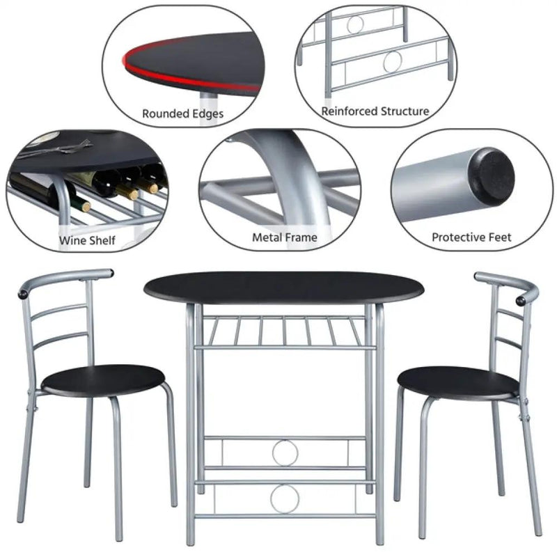 Modern Round Dining Table Set for 2 Chairs + 1 Table by Yaheetech