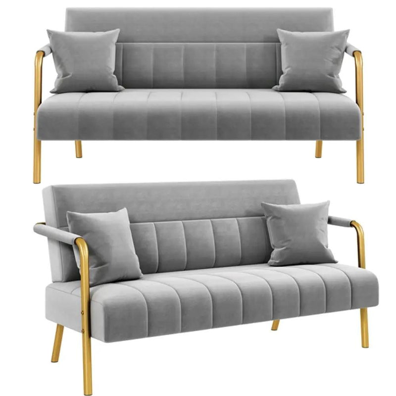 Yaheetech Upholstered Sofa Couch with Gold-tone Metal Arms and Legs Upholstered Sofa Couch with Gold-tone Metal Arms and Legs